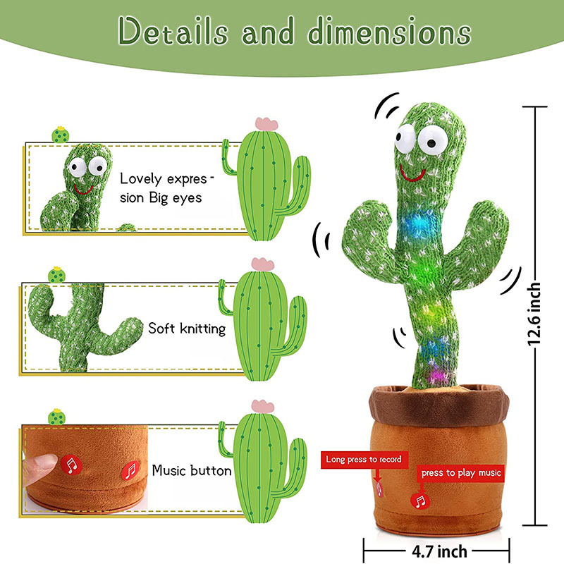 Soft Dancing Cactus Plush Toy Cartoon Factory Cheap Cactus Singing Dancing Talking Toys for Kids 2023 TK Hot Sale 32cm Unisex