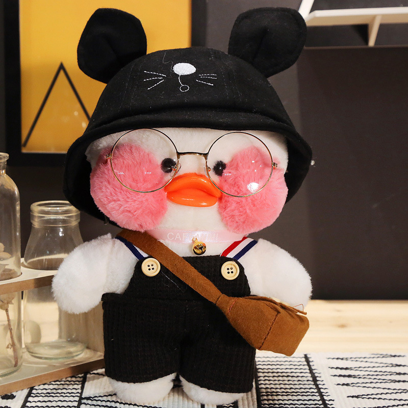 Hot Sale Kawaii Duck Plush toy with 4 accessories Cute white duck stuffed animal with glasses and costume girl birthday gift