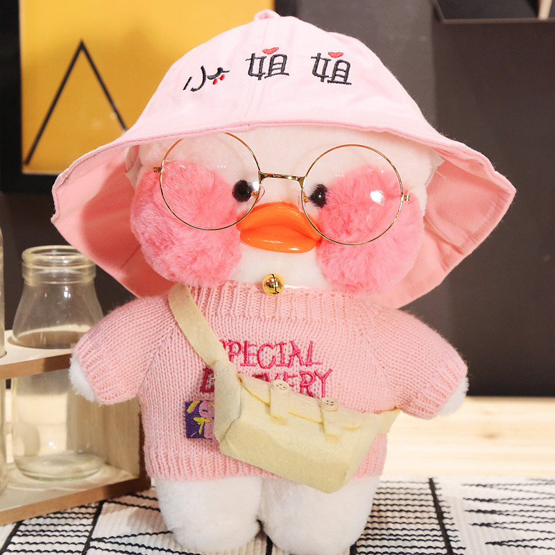 Hot Sale Kawaii Duck Plush toy with 4 accessories Cute white duck stuffed animal with glasses and costume girl birthday gift