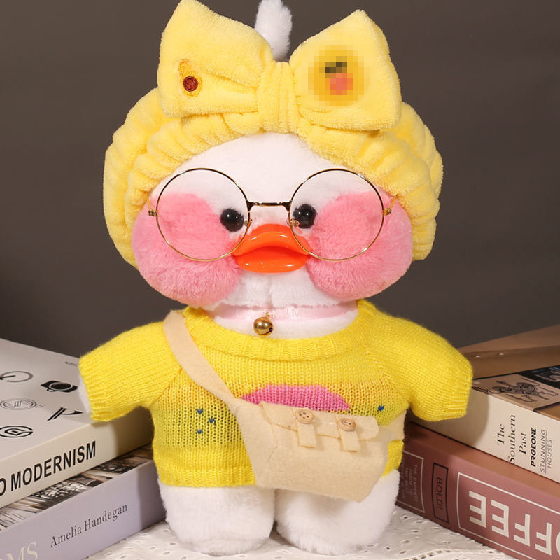 Hot Sale Kawaii Duck Plush toy with 4 accessories Cute white duck stuffed animal with glasses and costume girl birthday gift