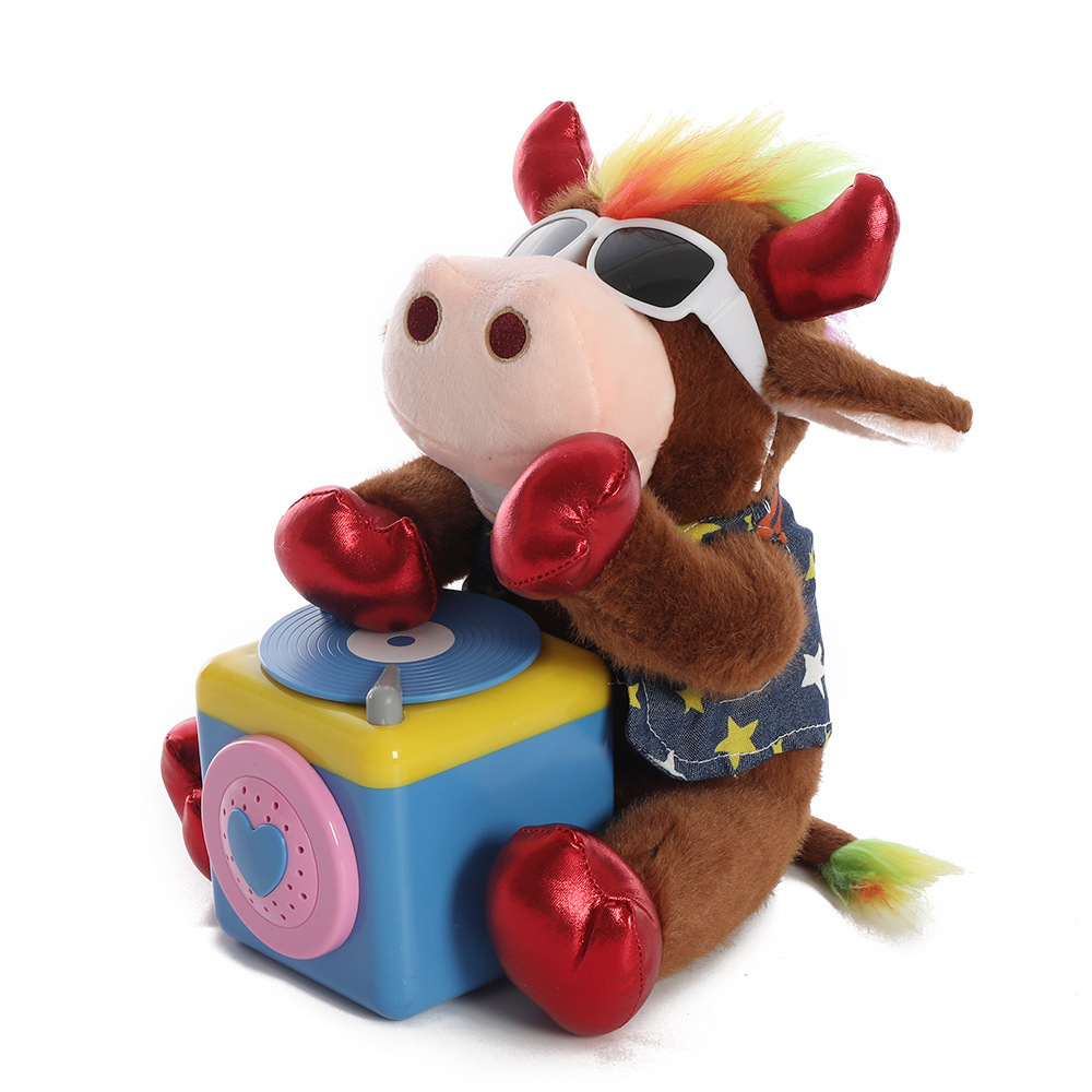 Plush DJ Brown Cow Stuffed Animal Plush Musical Cow Toy Dancing and music toy