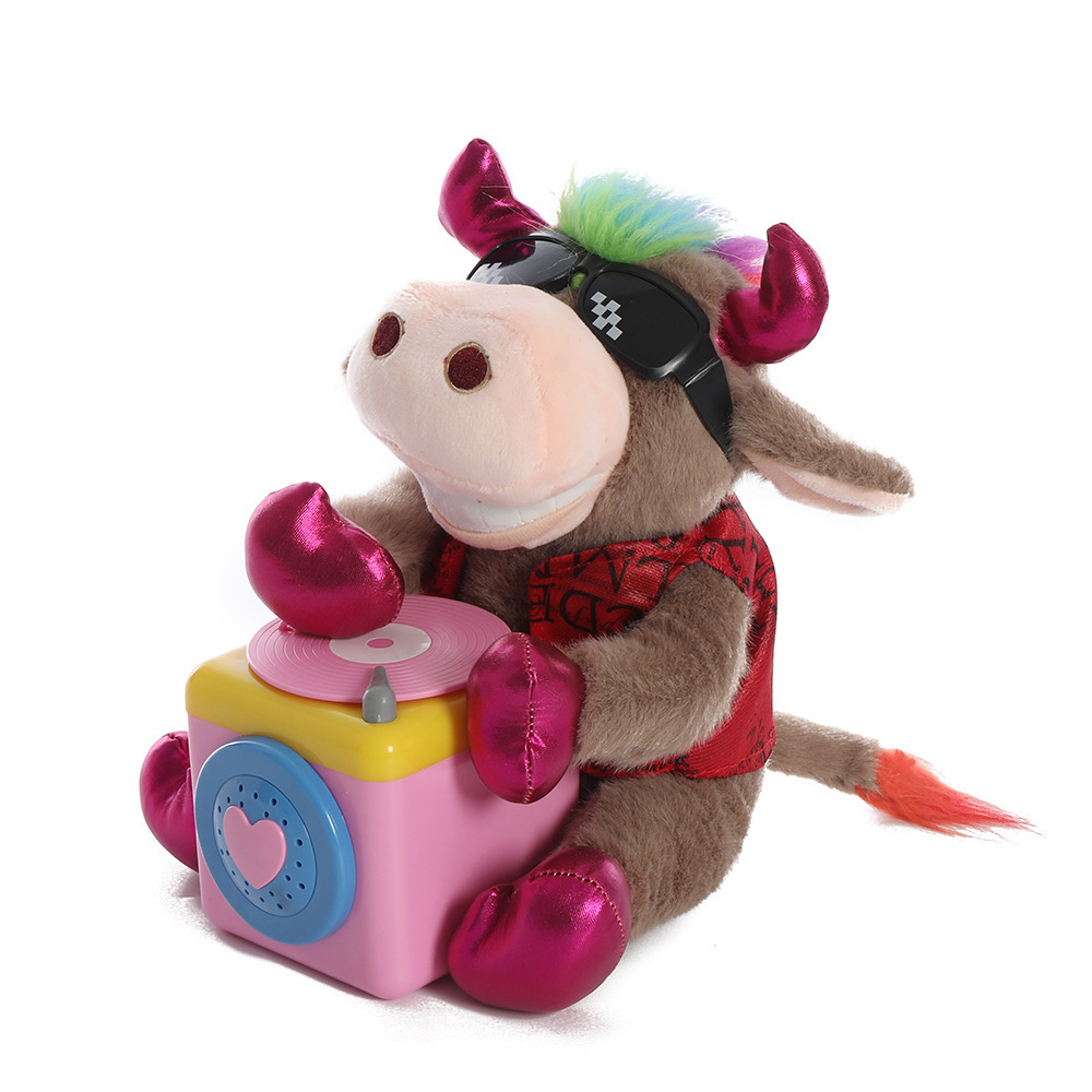 Plush DJ Brown Cow Stuffed Animal Plush Musical Cow Toy Dancing and music toy