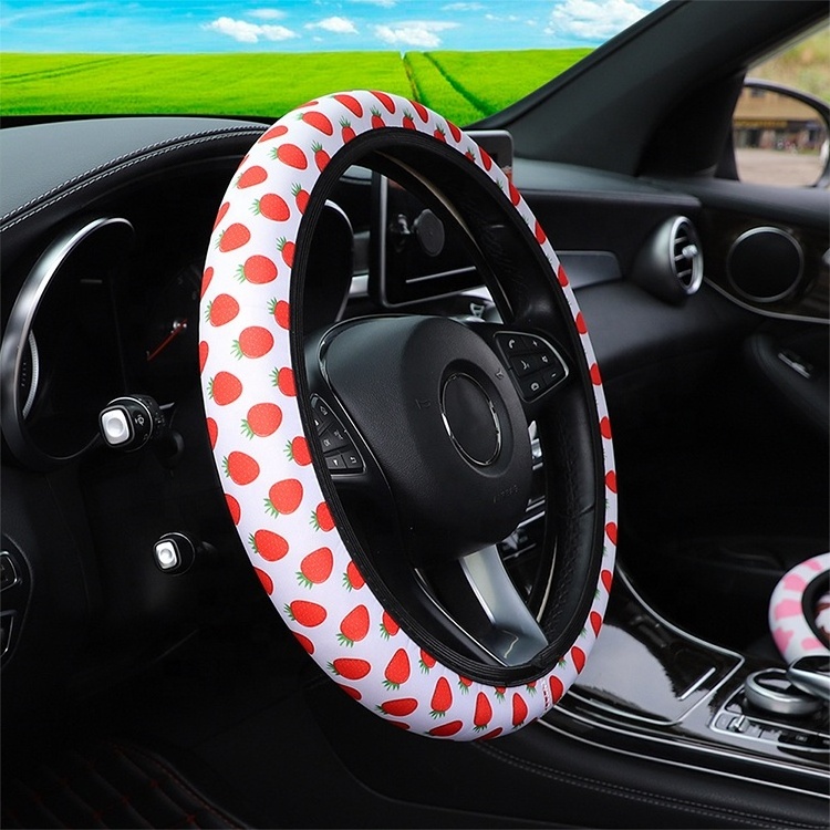 Universal Size Powerful Protection Decoration  Cute Pink Strawberry Steering Wheel Cover for Perfect Gift