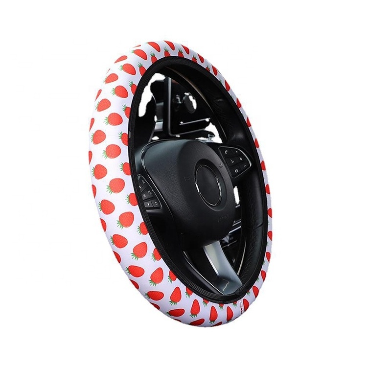 Universal Size Powerful Protection Decoration  Cute Pink Strawberry Steering Wheel Cover for Perfect Gift