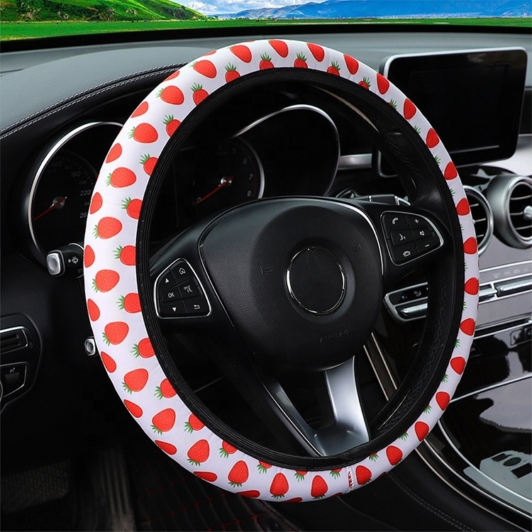 Universal Size Powerful Protection Decoration  Cute Pink Strawberry Steering Wheel Cover for Perfect Gift