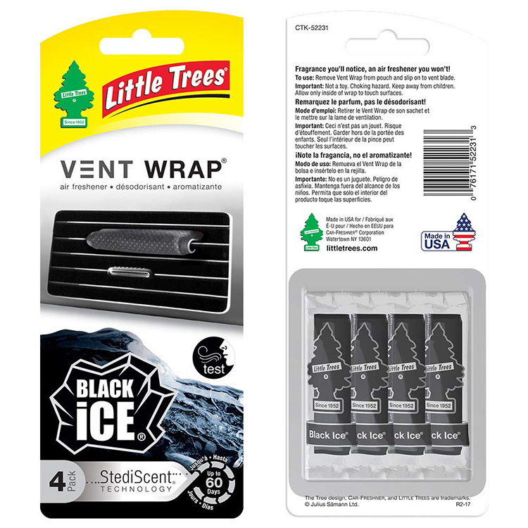 4 Packs Slip on Vent Blade Provides Long-Lasting Scent Rectangle Little Trees Car Vent Wrap Air Freshener