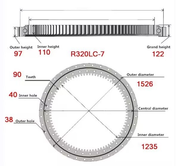 Belparts Excavator Slew bearing R320-7 swing bearing Ring for hyundai