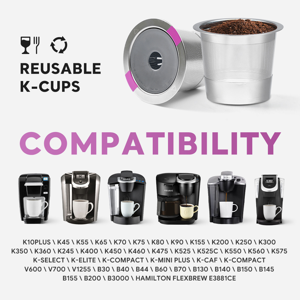 Reusable k Cup Coffee Filters Universal stainless steel Refillable k-Cups Filter Use for Keurig Belr OEM Service Pods