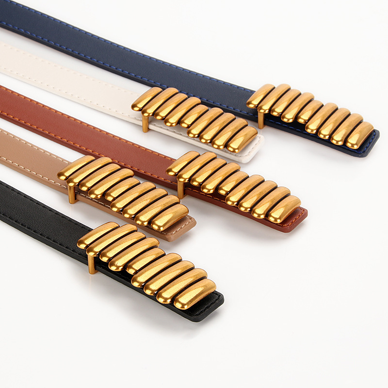 PU Belts and Elastic Band Belt Connection with Metal Buckles for Ladies Black Red Blue Dark Pin Color Navy Material