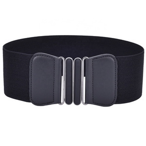 Women Elastic Belt PU Leather Alloy Buckle Stretched Waist Belt Fashion Female Belt for Lady Wide Cummerbund