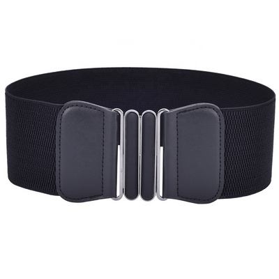 Women Elastic Belt PU Leather Alloy Buckle Stretched Waist Belt Fashion Female Belt for Lady Wide Cummerbund