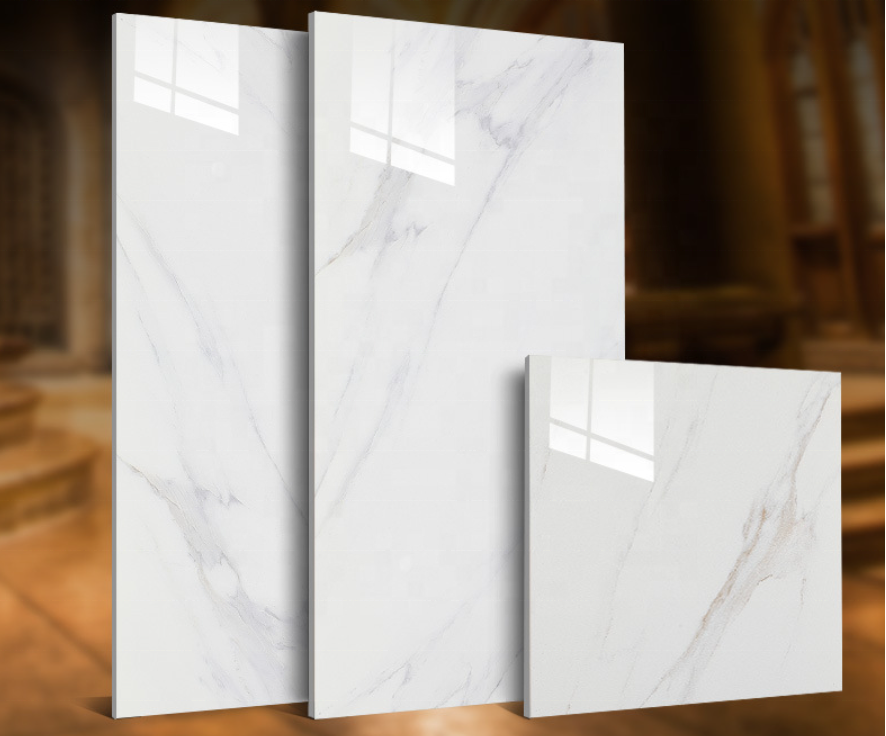 300x600 300x300 Bathroom Kitchen Carrara White Marble Look Tile Glossy Full Body Glazed Polished Porcelain Floor and Wall  tiles