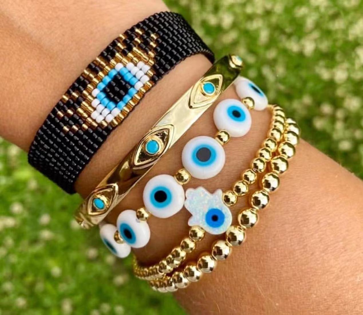 luckyee -Wholesal Advanced Demon Blue Eye Bracelet Stainless Steel Gilded Bracelet Bohemian Bead Bracelet