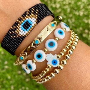 luckyee -Wholesal Advanced Demon Blue Eye Bracelet Stainless Steel Gilded Bracelet Bohemian Bead Bracelet