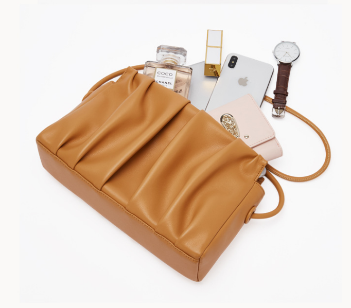 2022 Luxury Lady Designer Bag Elegant Pure Color Soft Cowhide Leather Cross Body Messenger Pleated Pattern Women Sling Purses