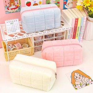 Travel Storage Bag Portable Large Capacity Bag short fiber Pure Color Makeup Bag Fashion Cute Zipper Pillow Pencil Case