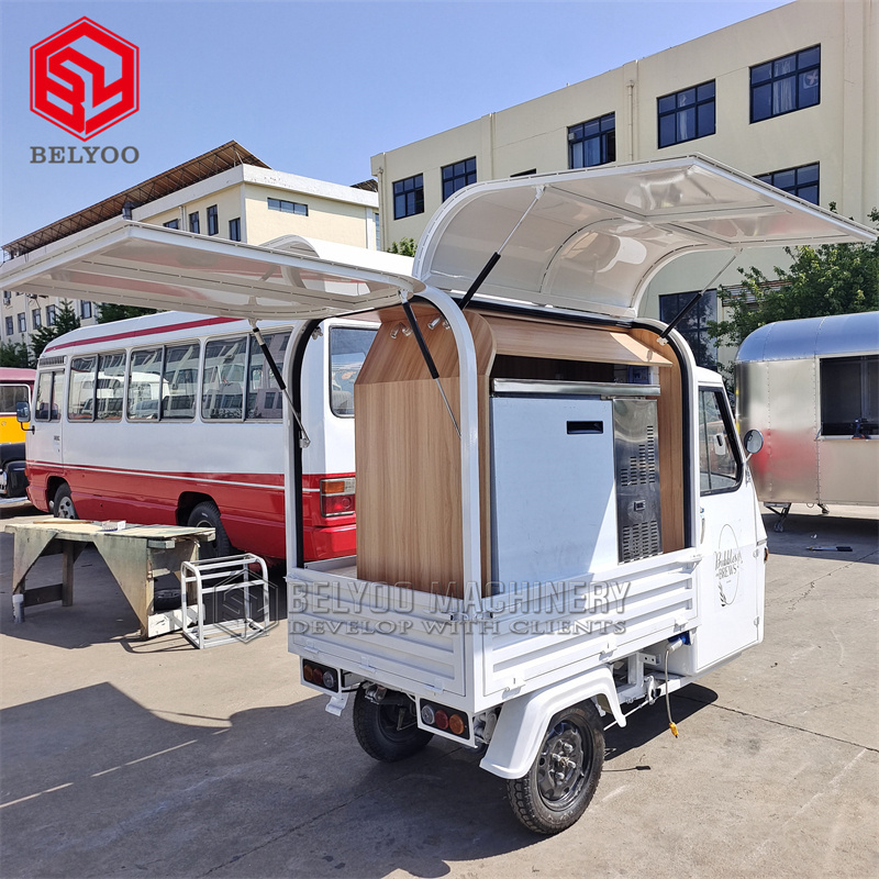 Belyoo Electric Tuk Tuk Dessert Cart Beer Drink Stand Coffee Sale Piaggio Ape Pizza Oven Truck Food Tricycle for Sale Customized