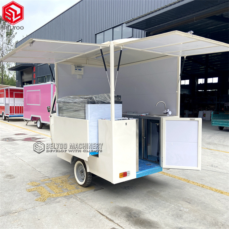 Belyoo Electric Tricycle Tuk Tuk Ape Piaggio Food Cart Mobile Mini Hot Dog Cart Ice Cream Truck Fast Food Truck for Sale