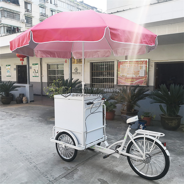 High Quality Front Loading Pedal Assist Freezer Hot Dog Stand Coffee Carts Electric Bicycle Food Cart Ice Cream Bike