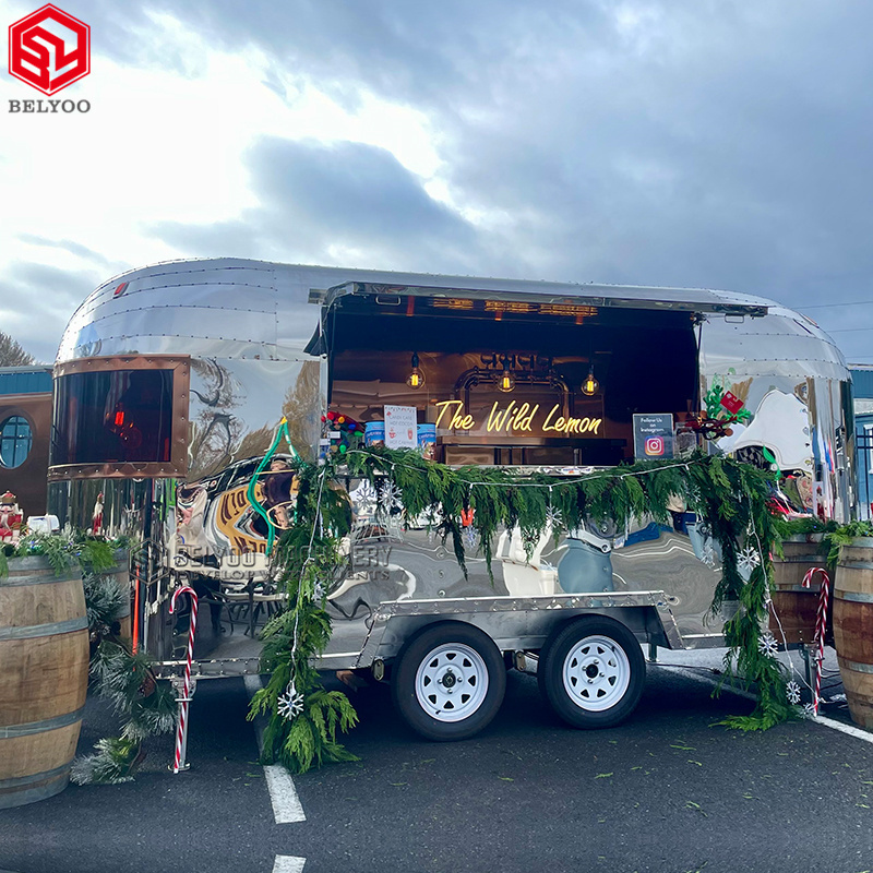 Fast Food Truck Mobile Bar Trailer Ice Cream Coffee Hot Dog Cart Mobile Kitchen Airstream Trailer with full Kitchen Equipment