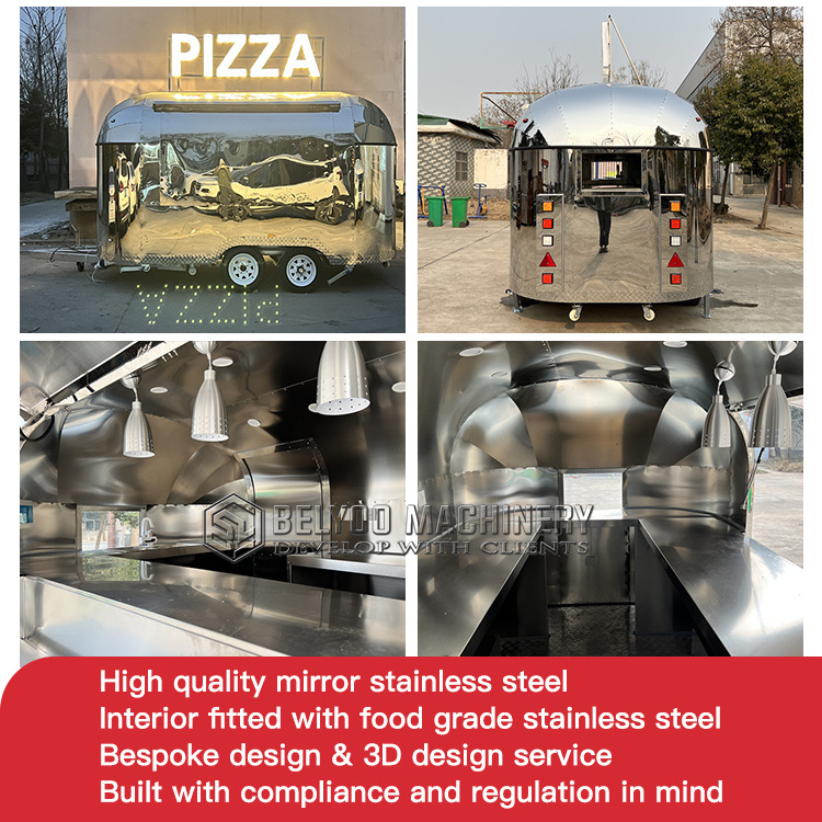 Fast Food Truck Mobile Bar Trailer Ice Cream Coffee Hot Dog Cart Mobile Kitchen Airstream Trailer with full Kitchen Equipment