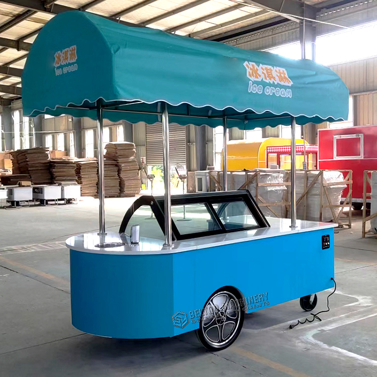 Street Mobile Push Popsicle Showcase Freezers Bicycle Hot Dog Truck Gelato Cart Hand Push Food Cart Ice Cream Vending Carts