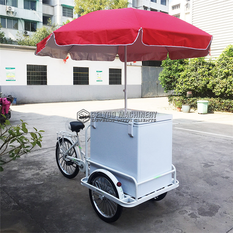 High Quality Front Loading Pedal Assist Freezer Hot Dog Stand Coffee Carts Electric Bicycle Food Cart Ice Cream Bike