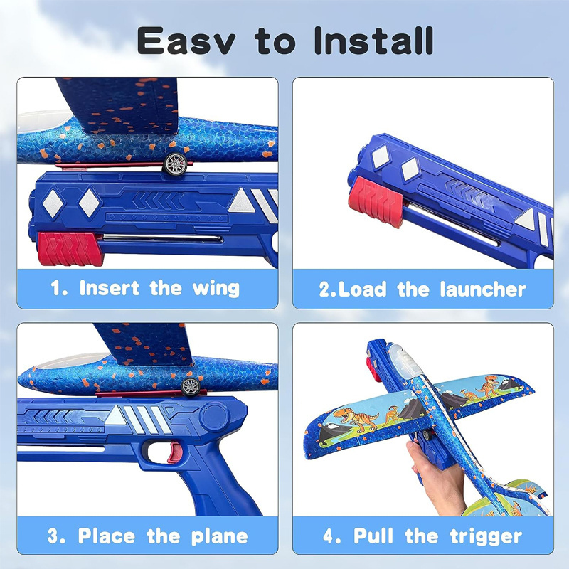 Bemay Toy Airplane Launcher Toys Foam Glider Catapult Plane With Led Light Outdoor Flying Game Toys For Boys Girls