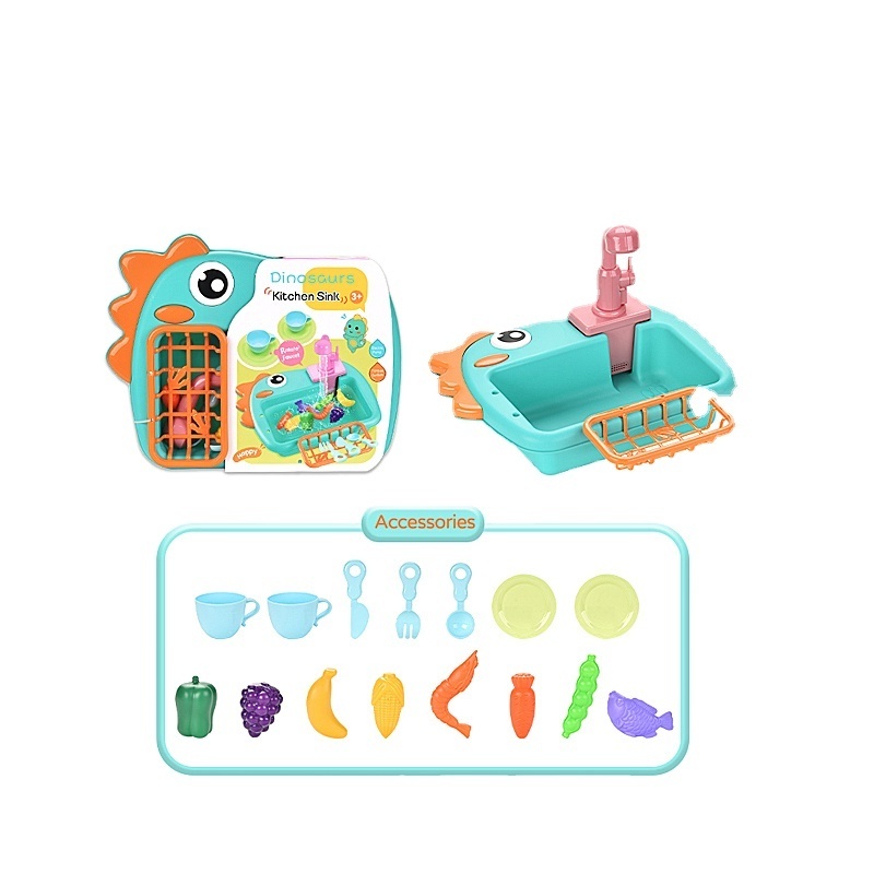 Bemay Toy Dishwasher Vegetable Toys Set Kitchen Kids Mini Plastic Sink Spraying Water Dishwasher Kid Toys