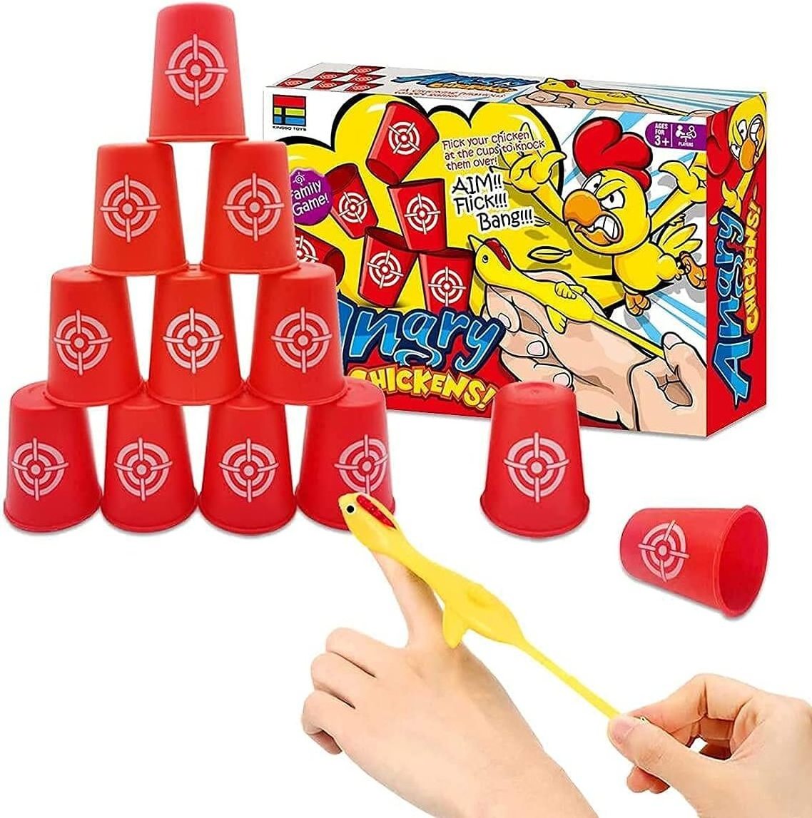 Bemay Toy Slingshots Rubber Chicken 12 Dart Cups Flying Chicken Shooting Games Funny Party Game for Children