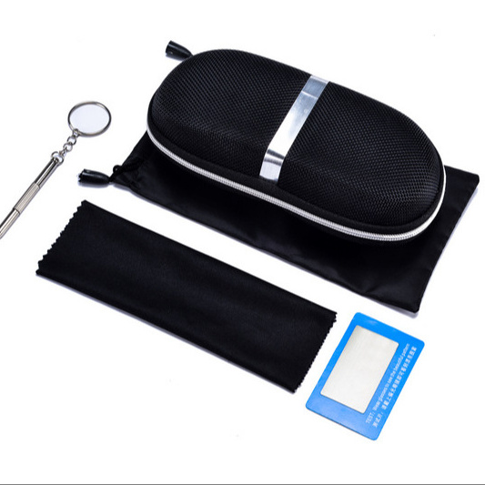 Custom Small Moq Soft Pu Leather Eye Sunglasses Case With Cleaning Clothes And Pouch