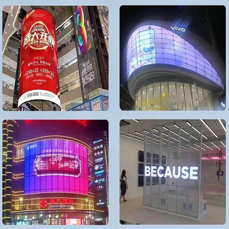 bems New design Customized P3.91 Glass Curtain Wifi Poster Mesh Digital Transparent Led Display Screen