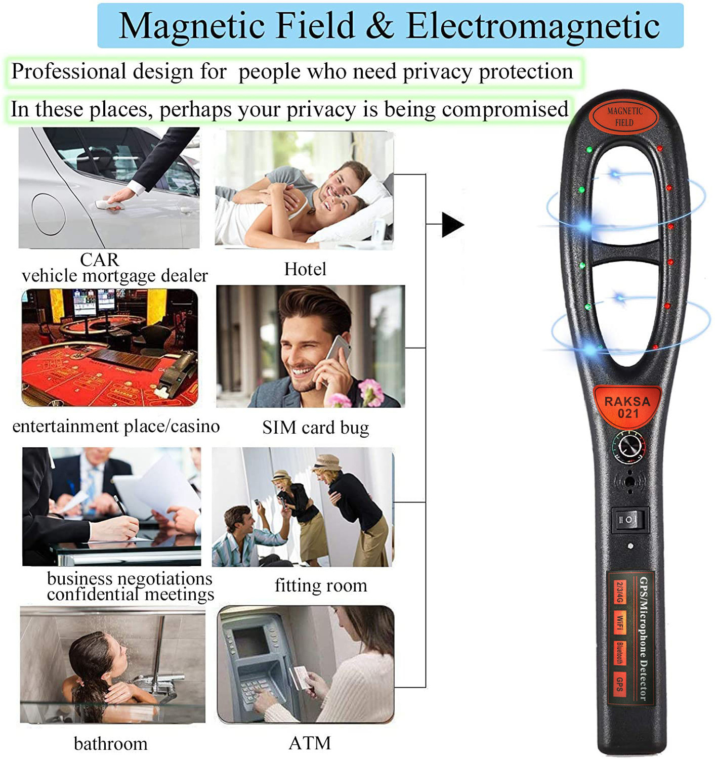 Professional Strong Magnetic Scanner Handheld Anti Bug Spy Camera GPS Tracker Cell Phone RF Signal Detector