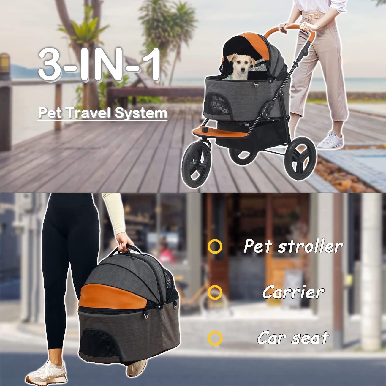 2023 New Design High Quality Folding Easy Walk Travel Carrier Carriage Pet Stroller For Cats Dogs