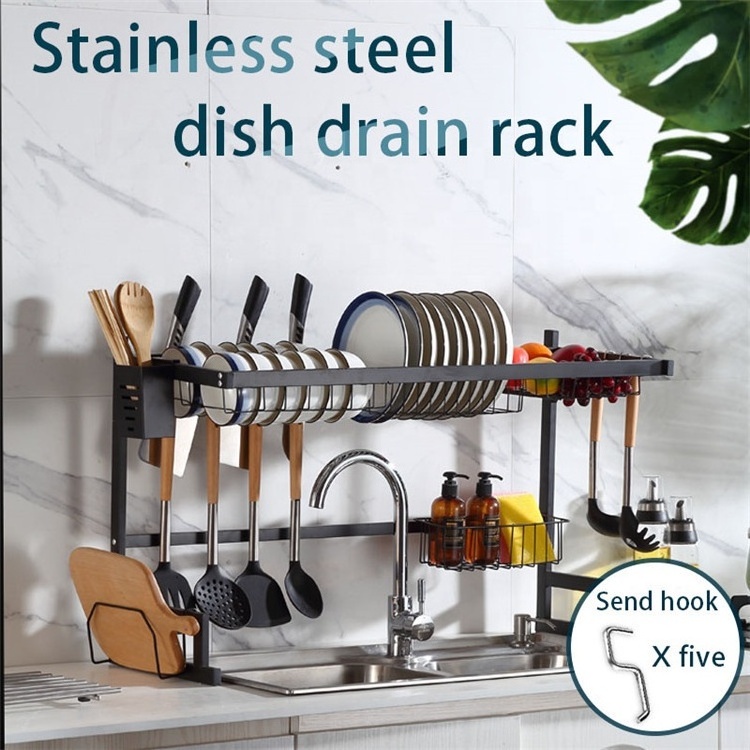 Factory Direct Sales 85 Cm Stainless Steel Kitchen Dish Utensil Storage Over Sink Dish Drainer Rack Holder