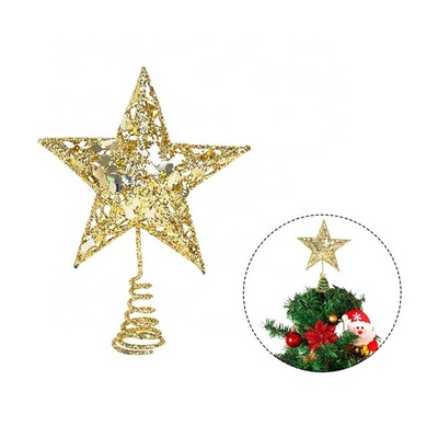 Wrought Iron Glitter Sequin Holiday Decoration Vertical Five-Pointed Star Christmas Tree Top Star