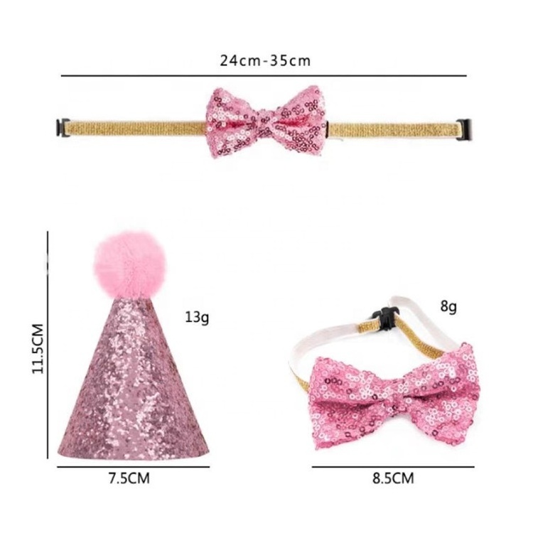 2pcs Set Pet Teddy Dog Cat Costume Sequin Design Headwear Christmas Tie Bow Pets Party Birthday Hat With Bowknot