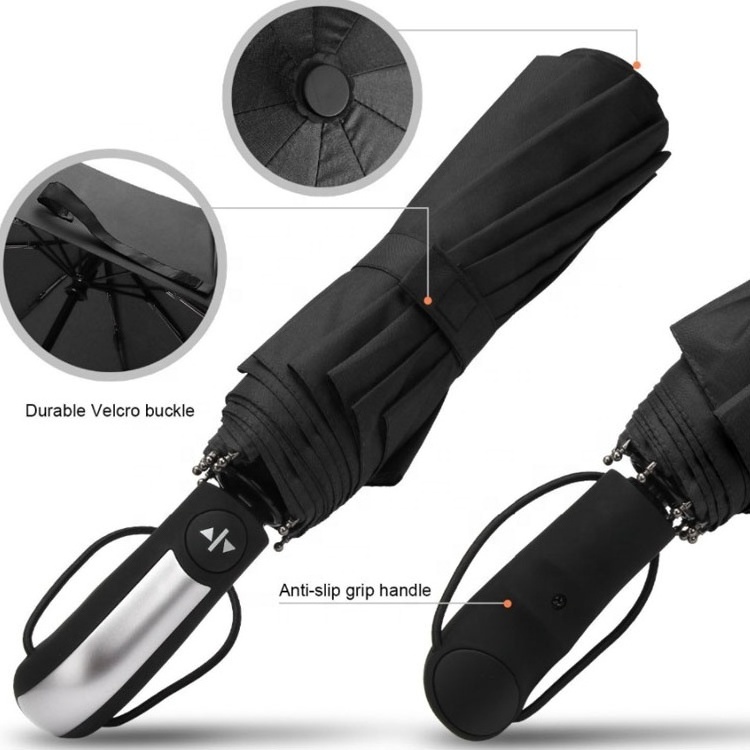 Windproof Men Black Coating 10K Parasol Wind Resistant Folding Automatic Rain Umbrella