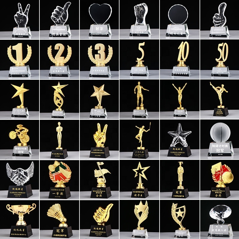 Custom Wholesale Medals Trophies Blank Glass Resin Metal Crystal Acrylic Plaque Award Sports Trophy Cup