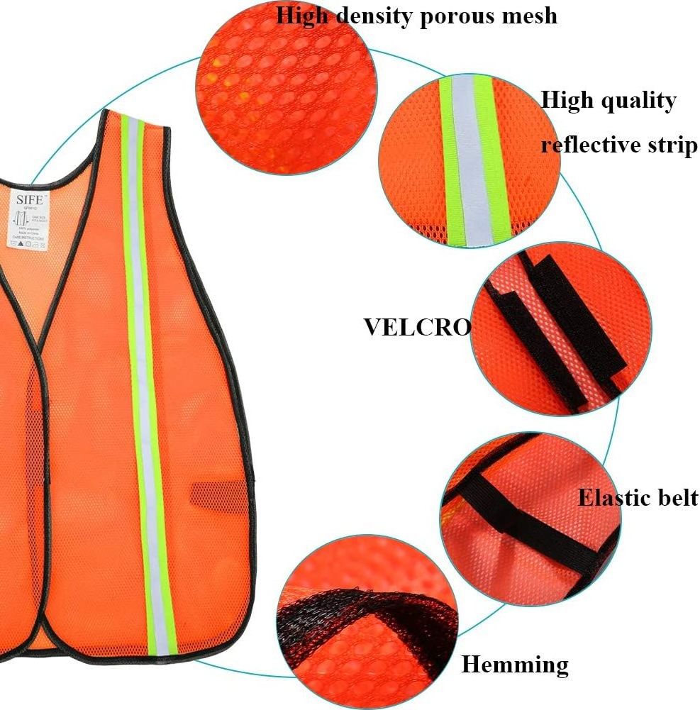 Benc Breathable and Neon Orange Mesh Fabric Light Weight High Visibility Reflective Safety Vest