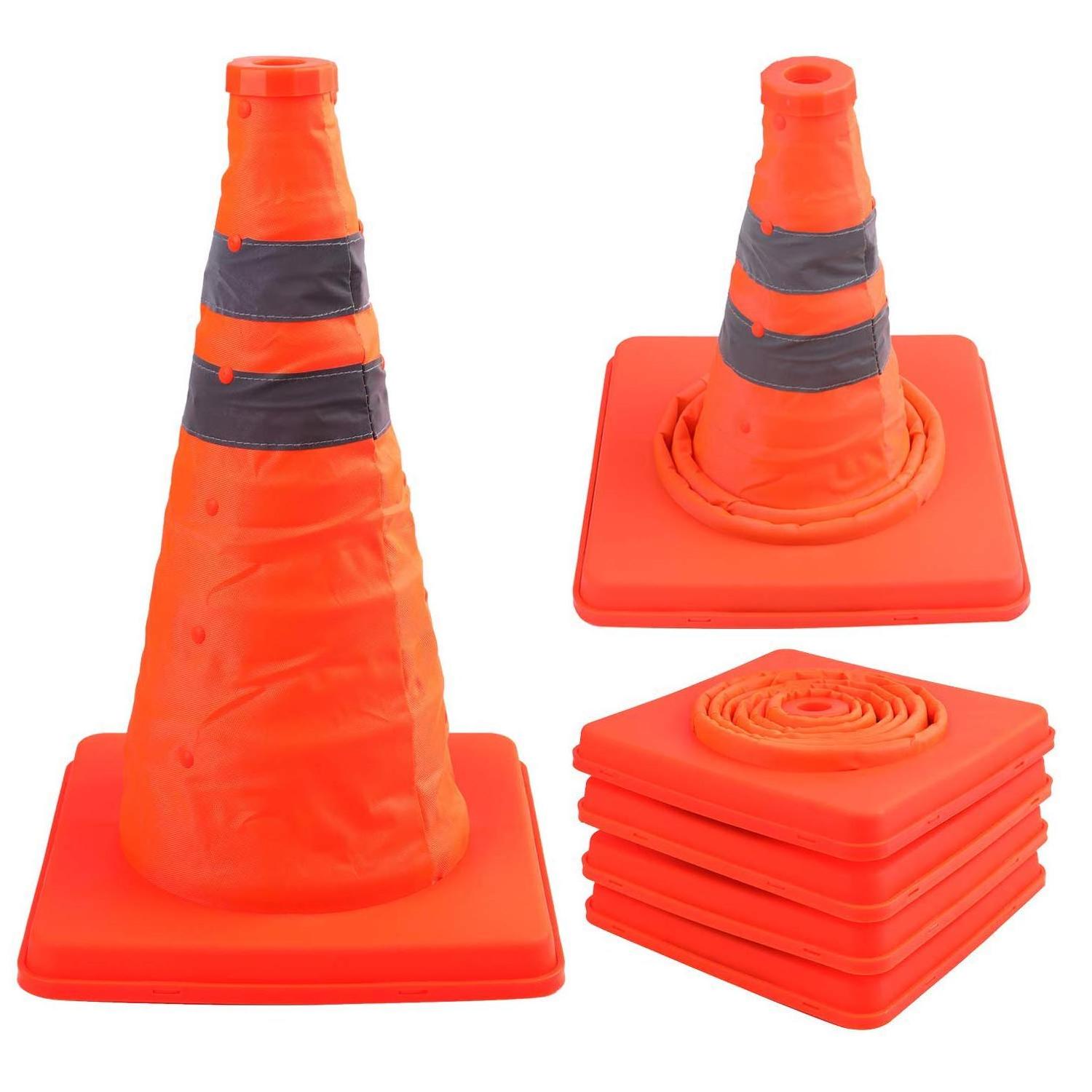 Benc 15.5 Inch Orange Collapsible Traffic Safety Road Parking Driving Construction Cones with Reflective Strips Collar