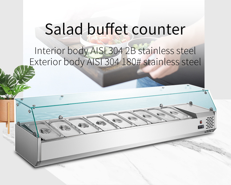 Restaurant commercial counter top salad bar/benchtop pizza sandwich refrigerated salad bar display