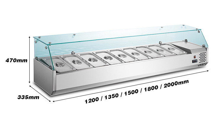 Restaurant commercial counter top salad bar/benchtop pizza sandwich refrigerated salad bar display