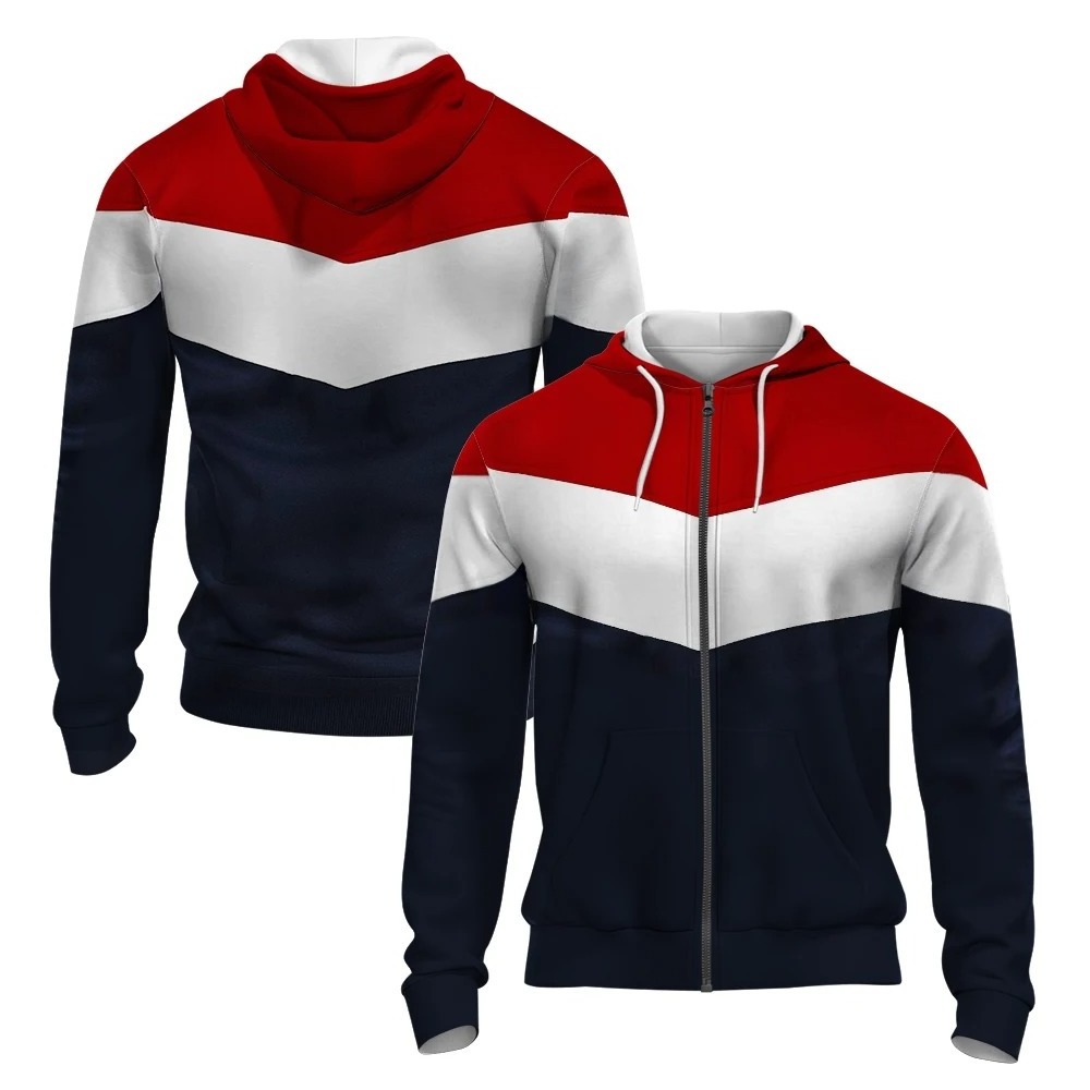 Zipper Hoodie Fashion Hoodie Plus Blue and White Striped 3D Printed Autumn/winter Zipper Hoodie Men's Retro Street Sport