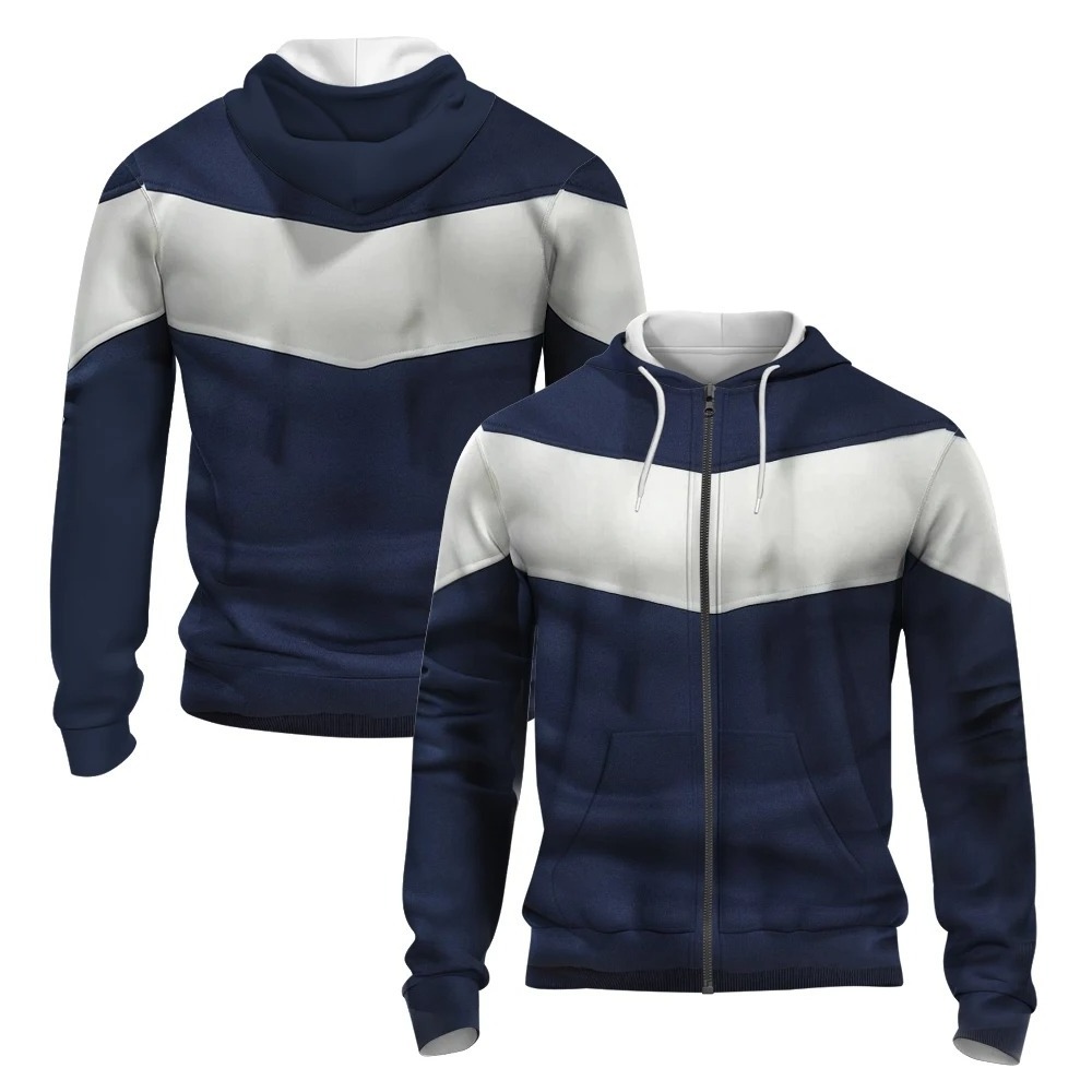 Zipper Hoodie Fashion Hoodie Plus Blue and White Striped 3D Printed Autumn/winter Zipper Hoodie Men's Retro Street Sport