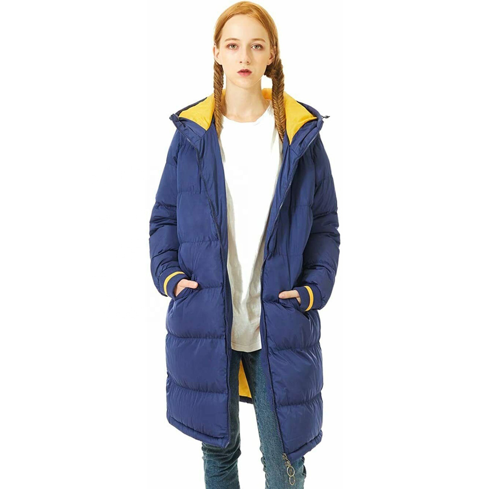 Women Winter Long Coat Down Jacket Ladies Hooded Jackets Long Puffer Warm Coat