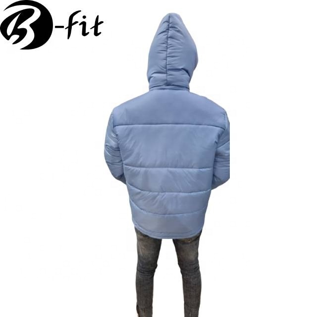 Custom Made High 2023 Blue Men's Hooded Puffer Jacket Polyester made Oversized Down Men Jacket