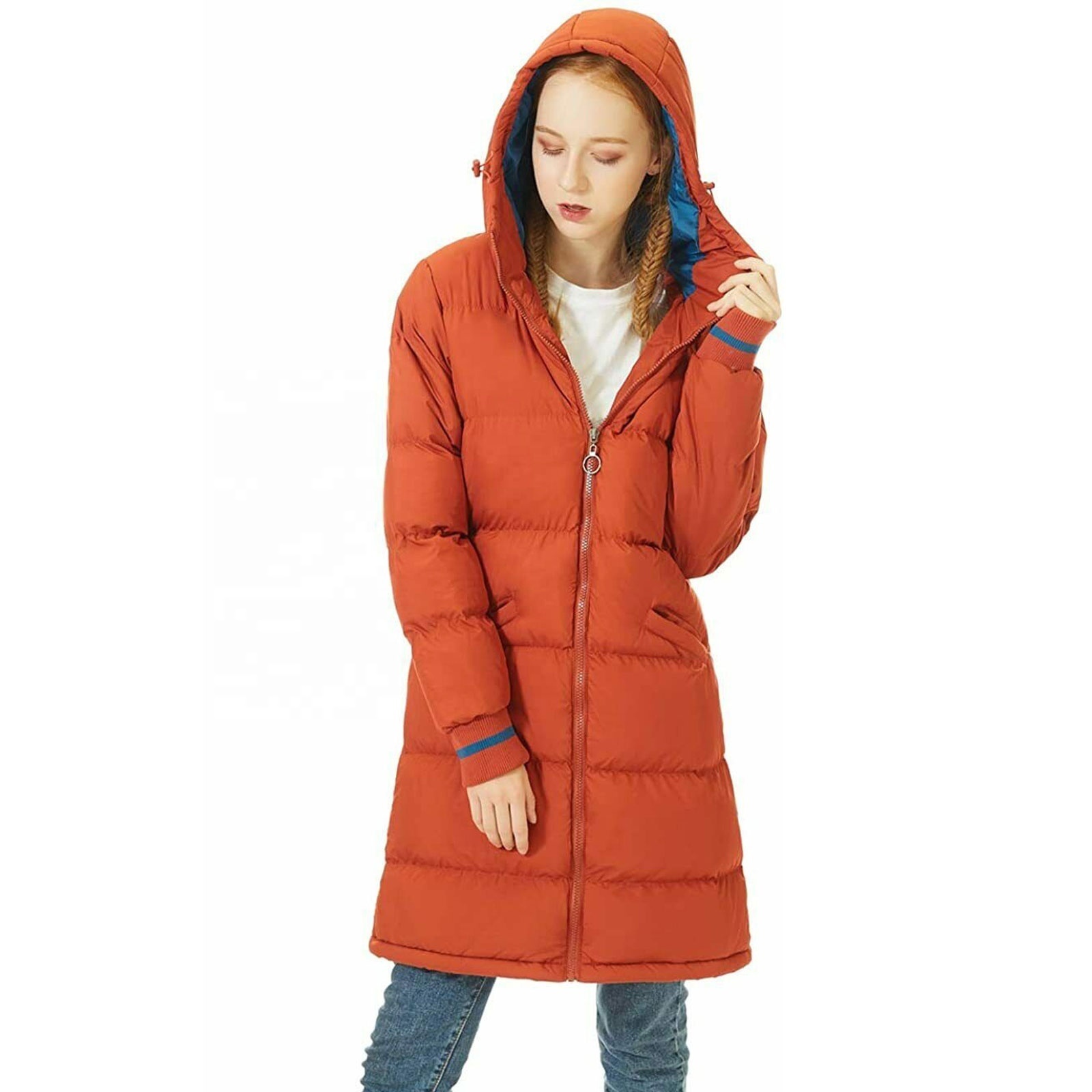 Women Winter Long Coat Down Jacket Ladies Hooded Jackets Long Puffer Warm Coat