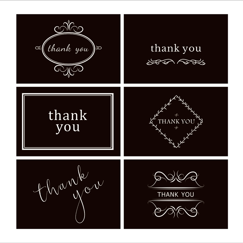 White Print Folded Blank Note Card Customized Luxe Black Thank You Cards Design