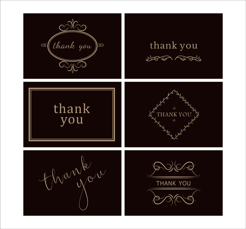 White Print Folded Blank Note Card Customized Luxe Black Thank You Cards Design